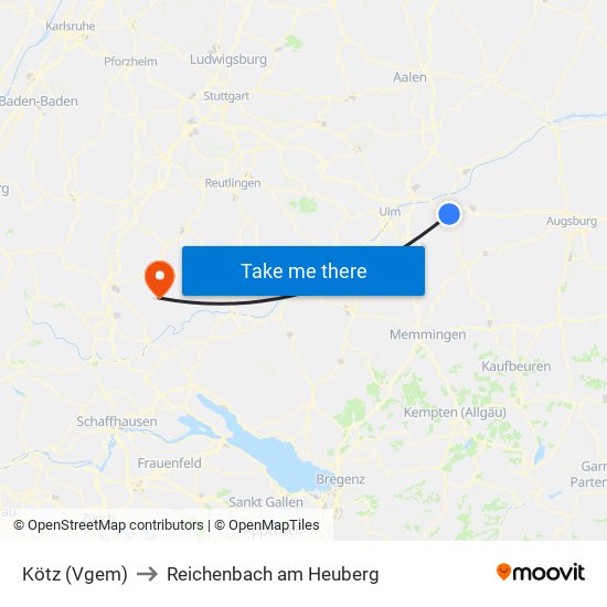Kötz (Vgem) to Reichenbach am Heuberg map
