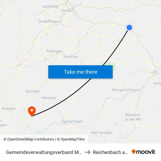 Gemeindeverwaltungsverband Mittleres Fils-Lautertal to Reichenbach am Heuberg map