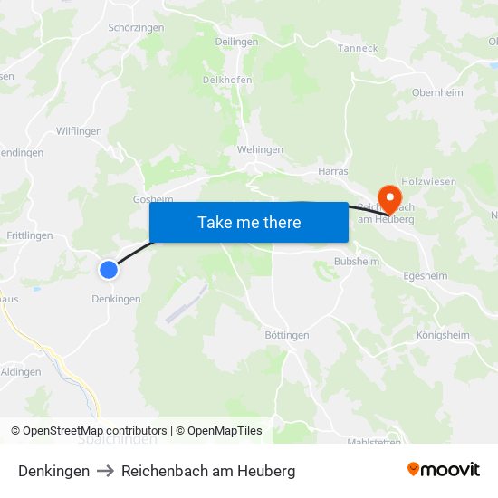 Denkingen to Reichenbach am Heuberg map