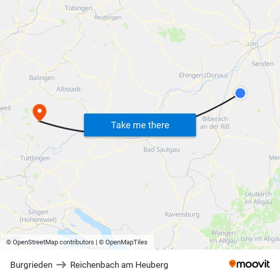Burgrieden to Reichenbach am Heuberg map