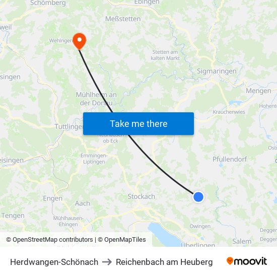 Herdwangen-Schönach to Reichenbach am Heuberg map