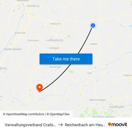 Verwaltungsverband Crailsheim to Reichenbach am Heuberg map