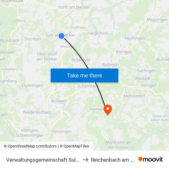 Verwaltungsgemeinschaft Sulz am Neckar to Reichenbach am Heuberg map