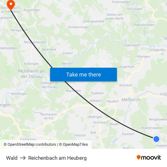 Wald to Reichenbach am Heuberg map