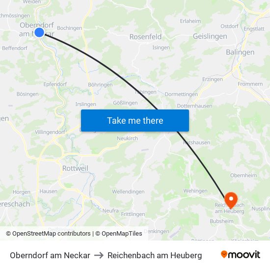 Oberndorf am Neckar to Reichenbach am Heuberg map