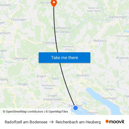 Radolfzell am Bodensee to Reichenbach am Heuberg map