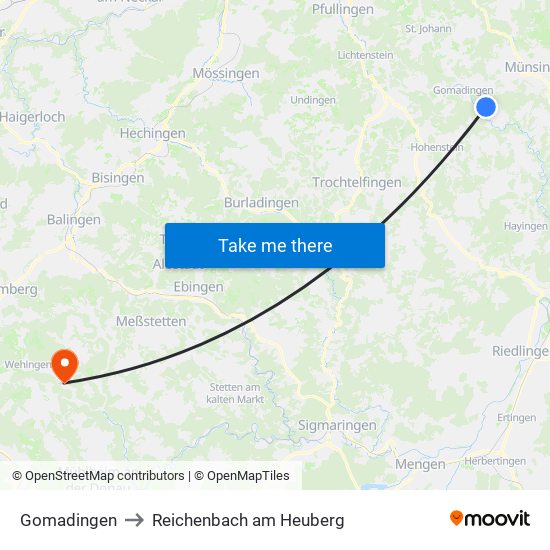 Gomadingen to Reichenbach am Heuberg map