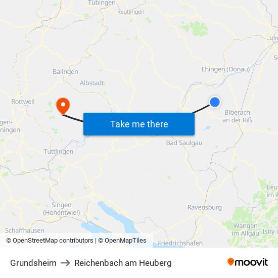 Grundsheim to Reichenbach am Heuberg map