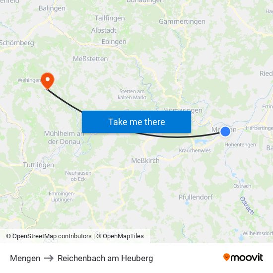 Mengen to Reichenbach am Heuberg map