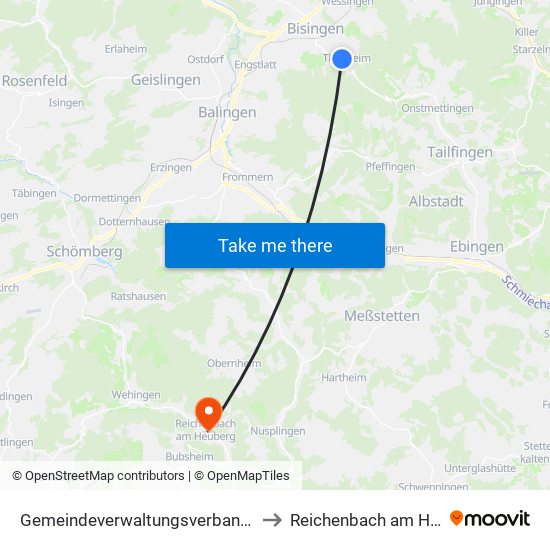 Gemeindeverwaltungsverband Bisingen to Reichenbach am Heuberg map