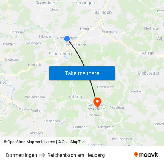 Dormettingen to Reichenbach am Heuberg map