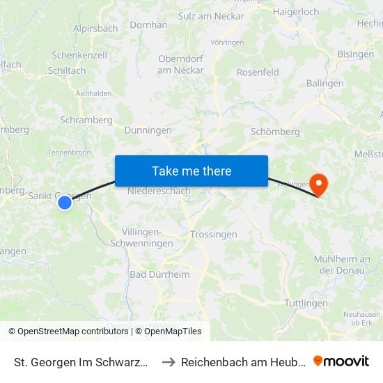 St. Georgen Im Schwarzwald to Reichenbach am Heuberg map