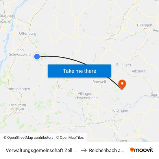 Verwaltungsgemeinschaft Zell am Harmersbach to Reichenbach am Heuberg map