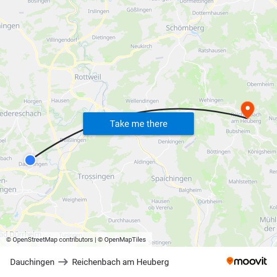 Dauchingen to Reichenbach am Heuberg map