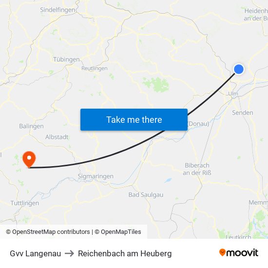 Gvv Langenau to Reichenbach am Heuberg map