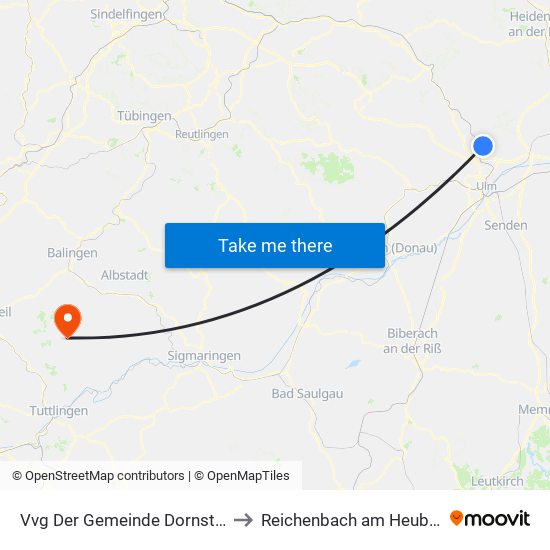 Vvg Der Gemeinde Dornstadt to Reichenbach am Heuberg map