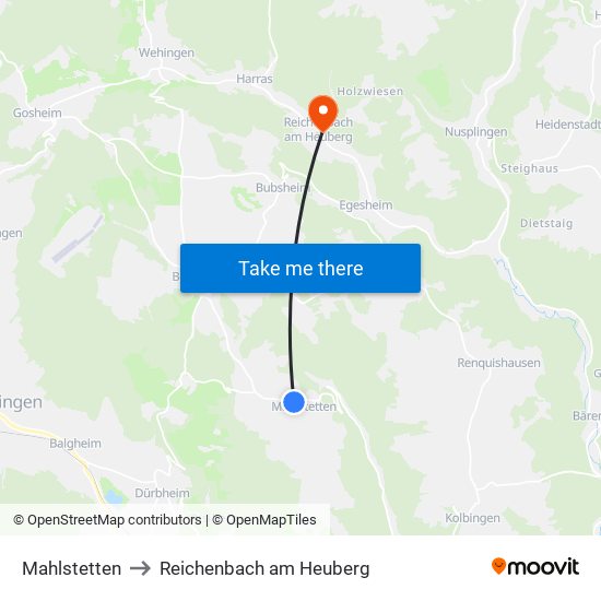 Mahlstetten to Reichenbach am Heuberg map