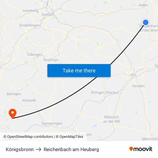 Königsbronn to Reichenbach am Heuberg map