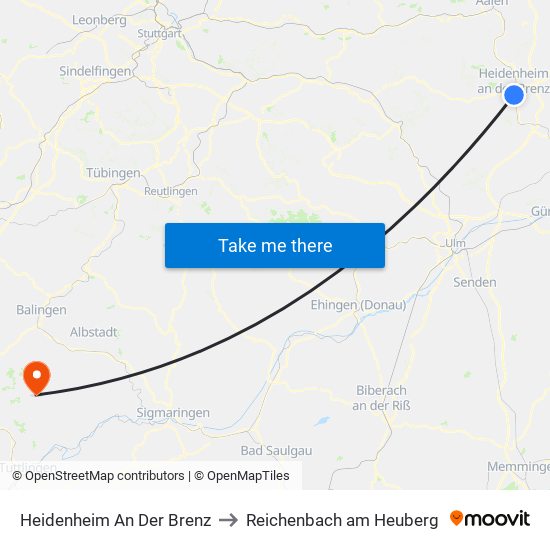 Heidenheim An Der Brenz to Reichenbach am Heuberg map