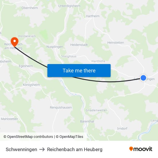 Schwenningen to Reichenbach am Heuberg map