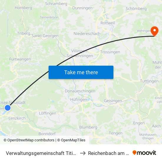 Verwaltungsgemeinschaft Titisee-Neustadt to Reichenbach am Heuberg map