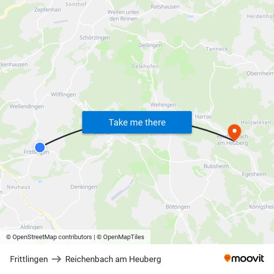 Frittlingen to Reichenbach am Heuberg map