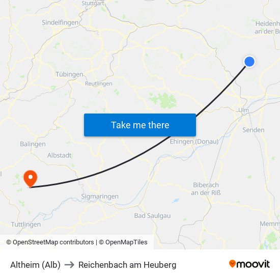 Altheim (Alb) to Reichenbach am Heuberg map