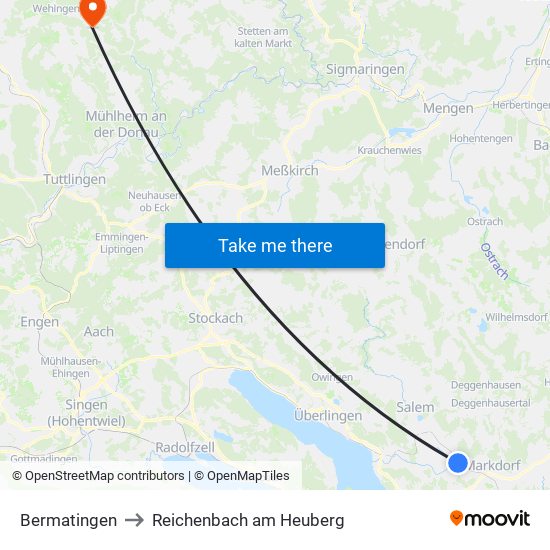 Bermatingen to Reichenbach am Heuberg map