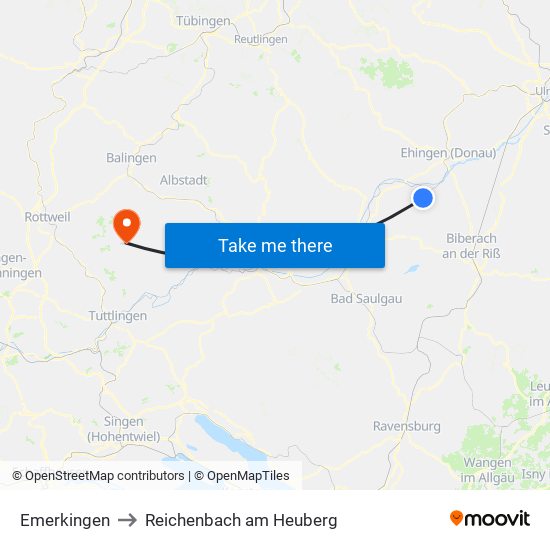 Emerkingen to Reichenbach am Heuberg map