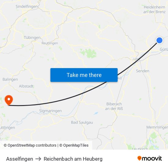 Asselfingen to Reichenbach am Heuberg map