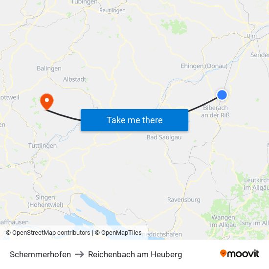 Schemmerhofen to Reichenbach am Heuberg map