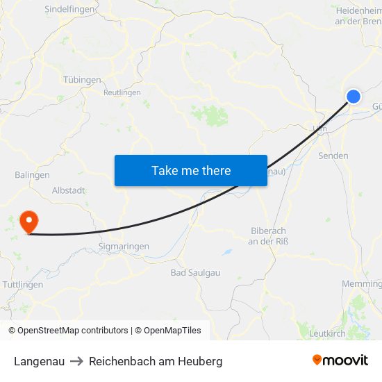 Langenau to Reichenbach am Heuberg map