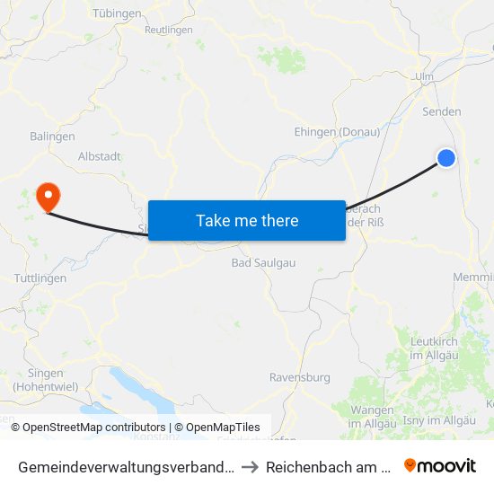 Gemeindeverwaltungsverband Dietenheim to Reichenbach am Heuberg map
