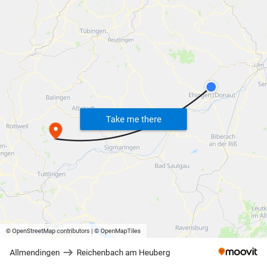 Allmendingen to Reichenbach am Heuberg map