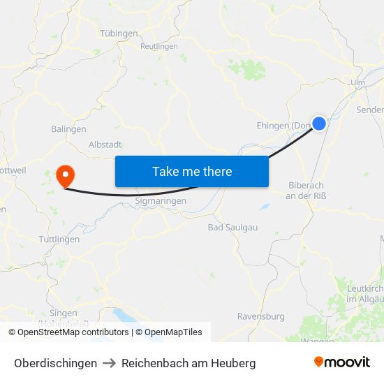 Oberdischingen to Reichenbach am Heuberg map
