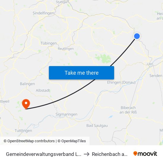 Gemeindeverwaltungsverband Lonsee-Amstetten to Reichenbach am Heuberg map