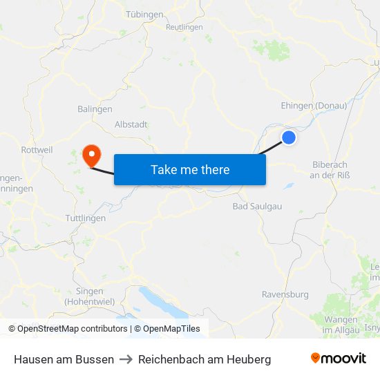 Hausen am Bussen to Reichenbach am Heuberg map