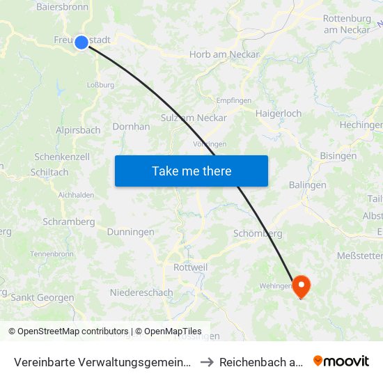 Vereinbarte Verwaltungsgemeinschaft Freudenstadt to Reichenbach am Heuberg map