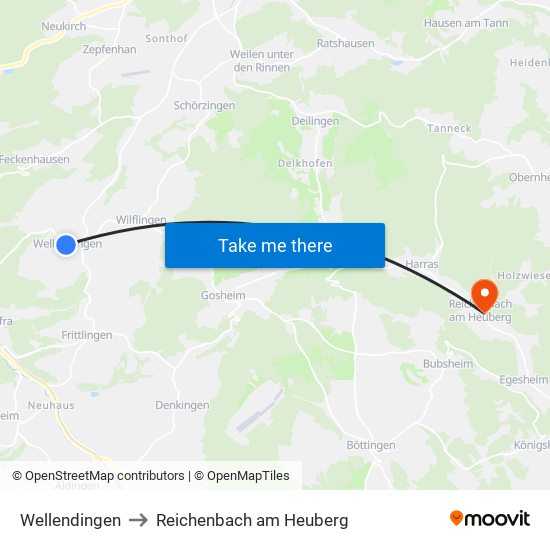 Wellendingen to Reichenbach am Heuberg map