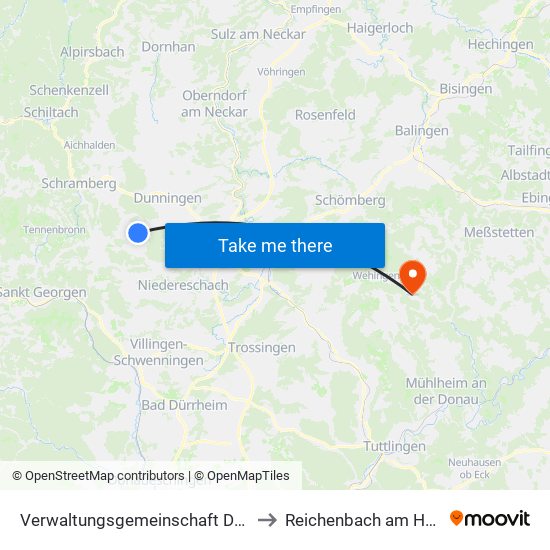 Verwaltungsgemeinschaft Dunningen to Reichenbach am Heuberg map