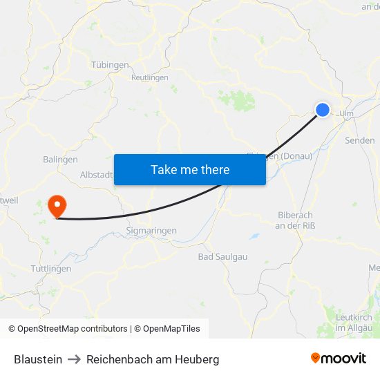 Blaustein to Reichenbach am Heuberg map