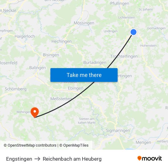 Engstingen to Reichenbach am Heuberg map