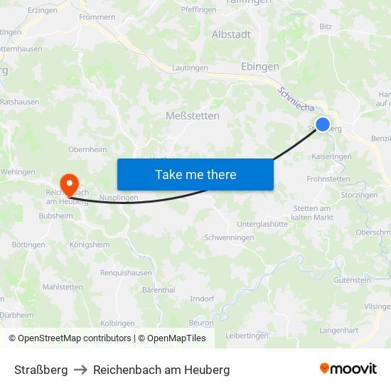 Straßberg to Reichenbach am Heuberg map