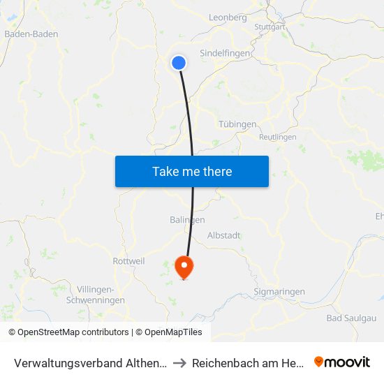 Verwaltungsverband Althengstett to Reichenbach am Heuberg map