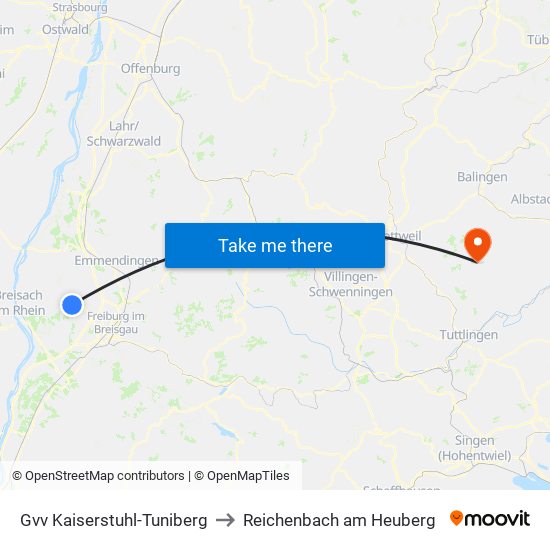 Gvv Kaiserstuhl-Tuniberg to Reichenbach am Heuberg map