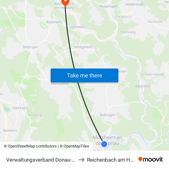 Verwaltungsverband Donau-Heuberg to Reichenbach am Heuberg map