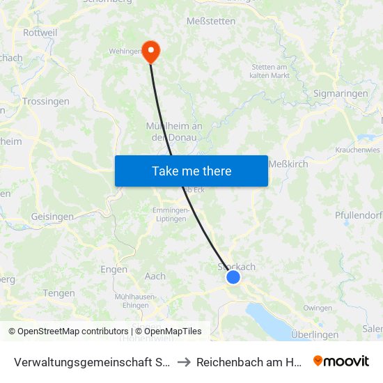 Verwaltungsgemeinschaft Stockach to Reichenbach am Heuberg map