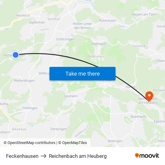 Feckenhausen to Reichenbach am Heuberg map