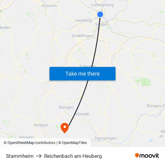 Stammheim to Reichenbach am Heuberg map