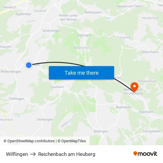 Wilflingen to Reichenbach am Heuberg map
